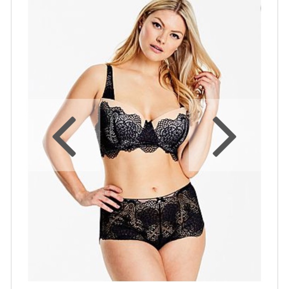 Pretty Secrets Black Lace Longline Bra Sz 36D.